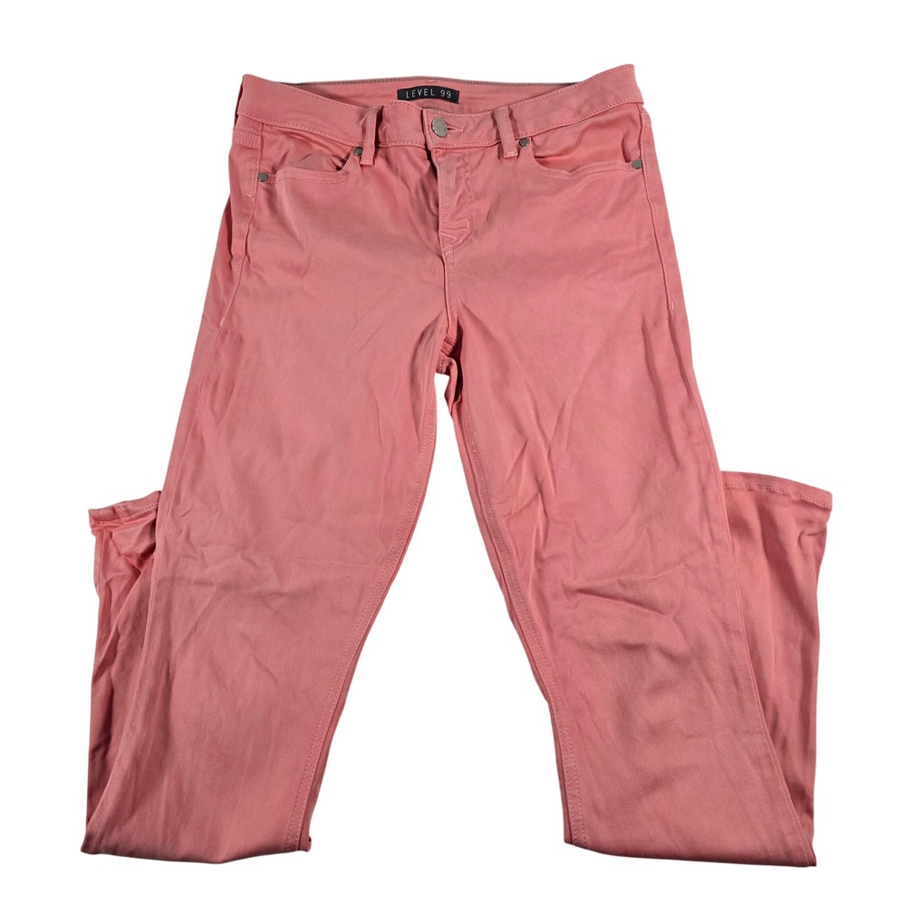 Level 99 Womens Skinny Pants Coral Pink Size 29 SA2A77 Mid Rise Stretch Trousers